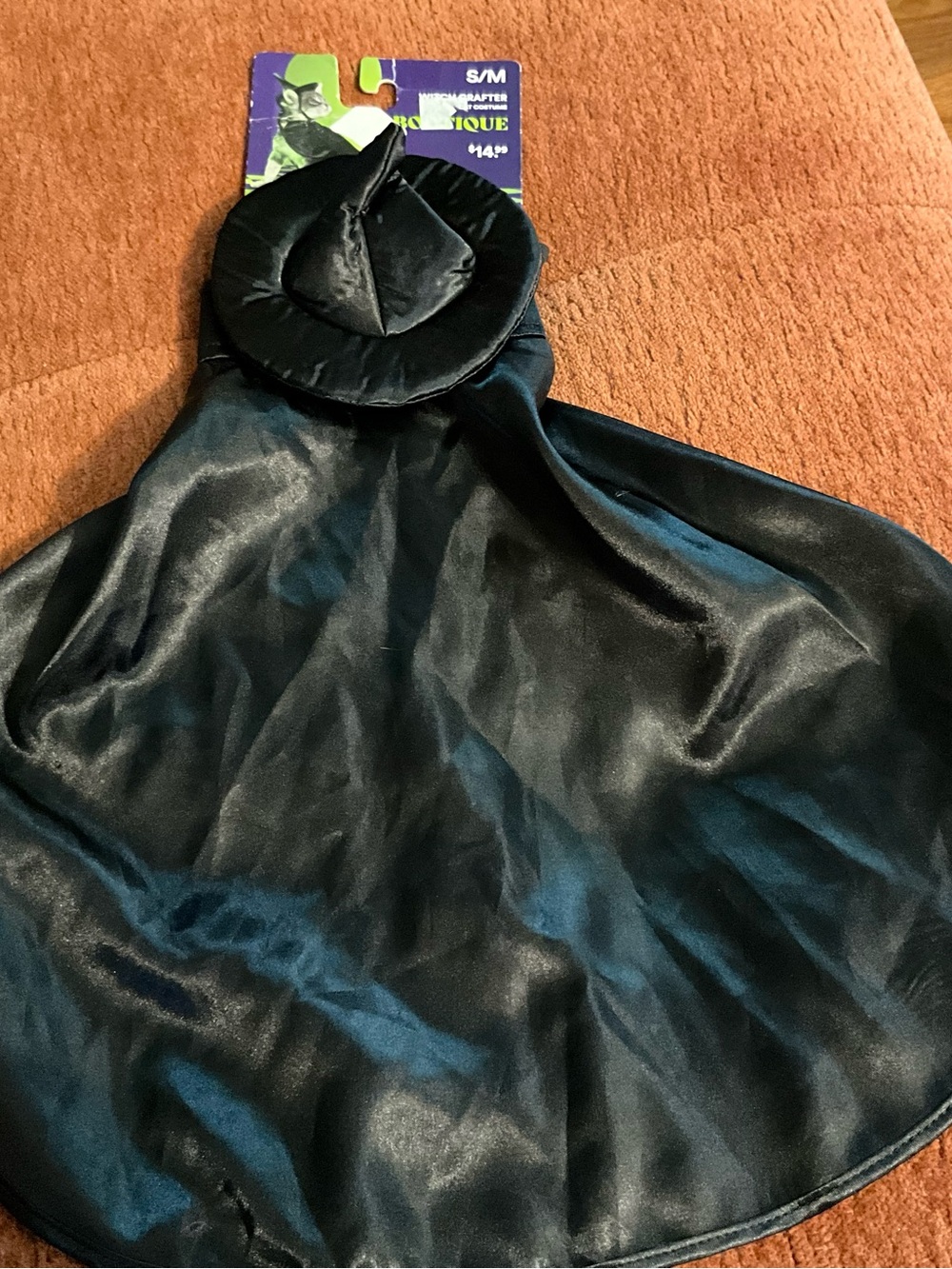 New Witch Crafter Kitty Cat Costume Black Satin Witch Hat & Cape Small